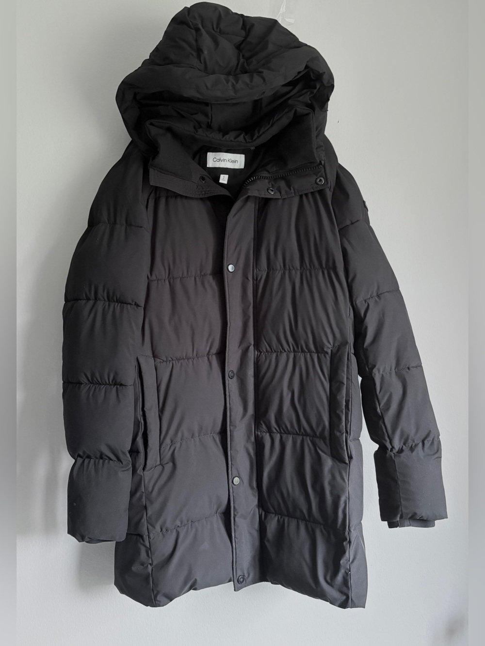 Calvin Klein Black Hooded Long Puffer Coat